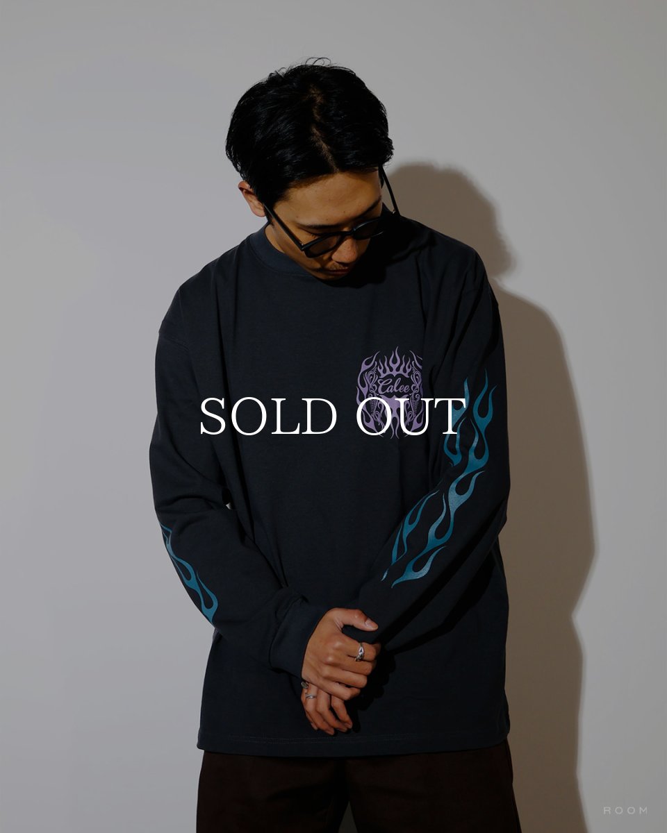 画像3: CALEE  VINTAGE TYPE FLAME LOGO PINSTRIPING L/ S TEE ＜NATURALLY PAINT DESIGN＞ (3)