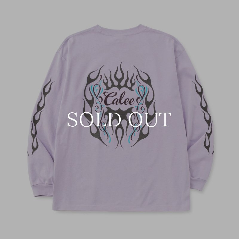 CALEE VINTAGE TYPE FLAME LOGO PINSTRIPING L/ S TEE ＜NATURALLY