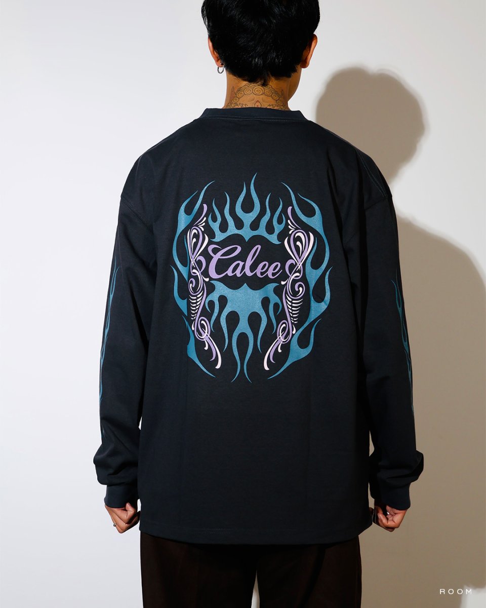 画像5: CALEE  VINTAGE TYPE FLAME LOGO PINSTRIPING L/ S TEE ＜NATURALLY PAINT DESIGN＞ (5)