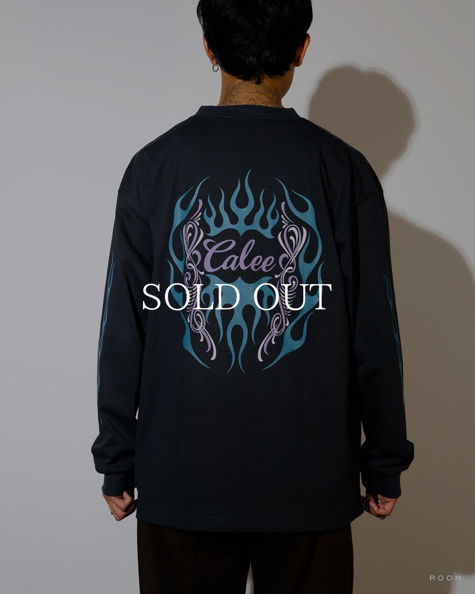 画像5: CALEE  VINTAGE TYPE FLAME LOGO PINSTRIPING L/ S TEE ＜NATURALLY PAINT DESIGN＞ (5)