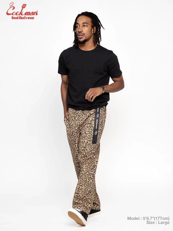 COOKMAN シェフパンツ Chef Pants Semiwide Black Belt Vision Leopard