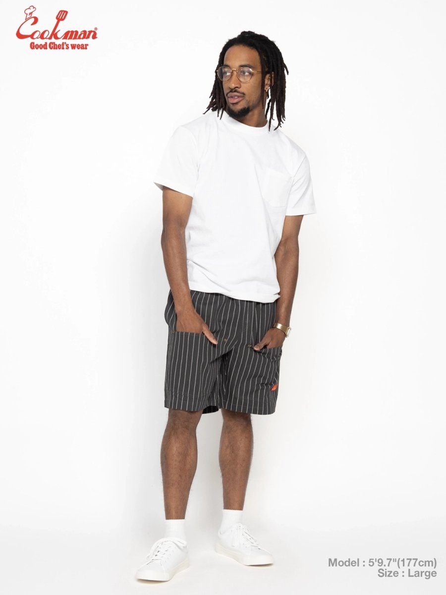 画像4: COOKMAN  シェフパンツ Chef Pants Short Front Pocket Herringbone Stripe Charcoal (4)