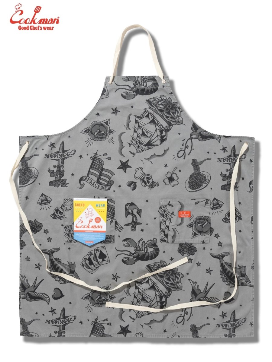 画像1: COOKMAN  ロングエプロン Old Tattoo Gray (1)