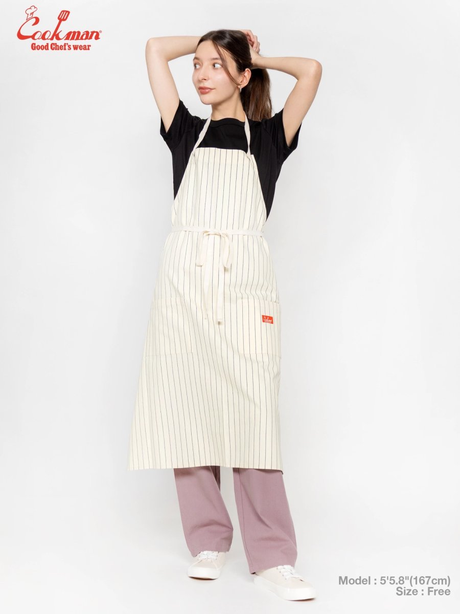 画像14: COOKMAN  ロングエプロン Long Apron Herringbone Stripe Cream (14)