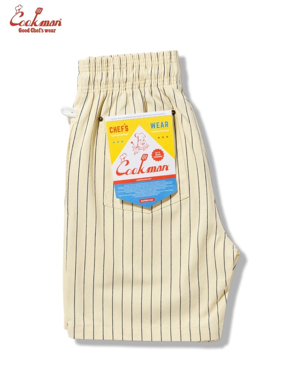 画像14: COOKMAN  シェフパンツ Chef Pants Short Front PocketHerringbone Stripe Cream (14)