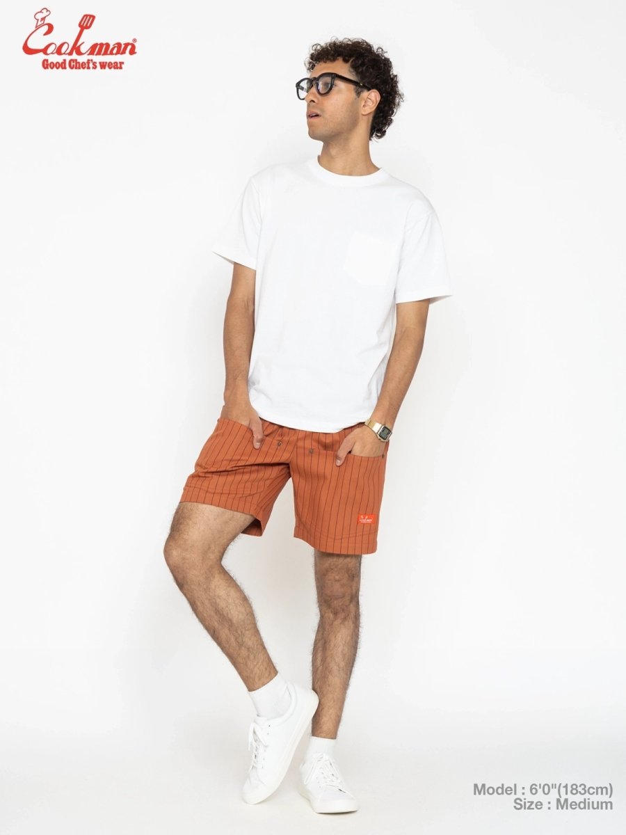 画像4: COOKMAN  シェフパンツ Chef Pants Short Front PocketHerringbone Stripe Brick (4)