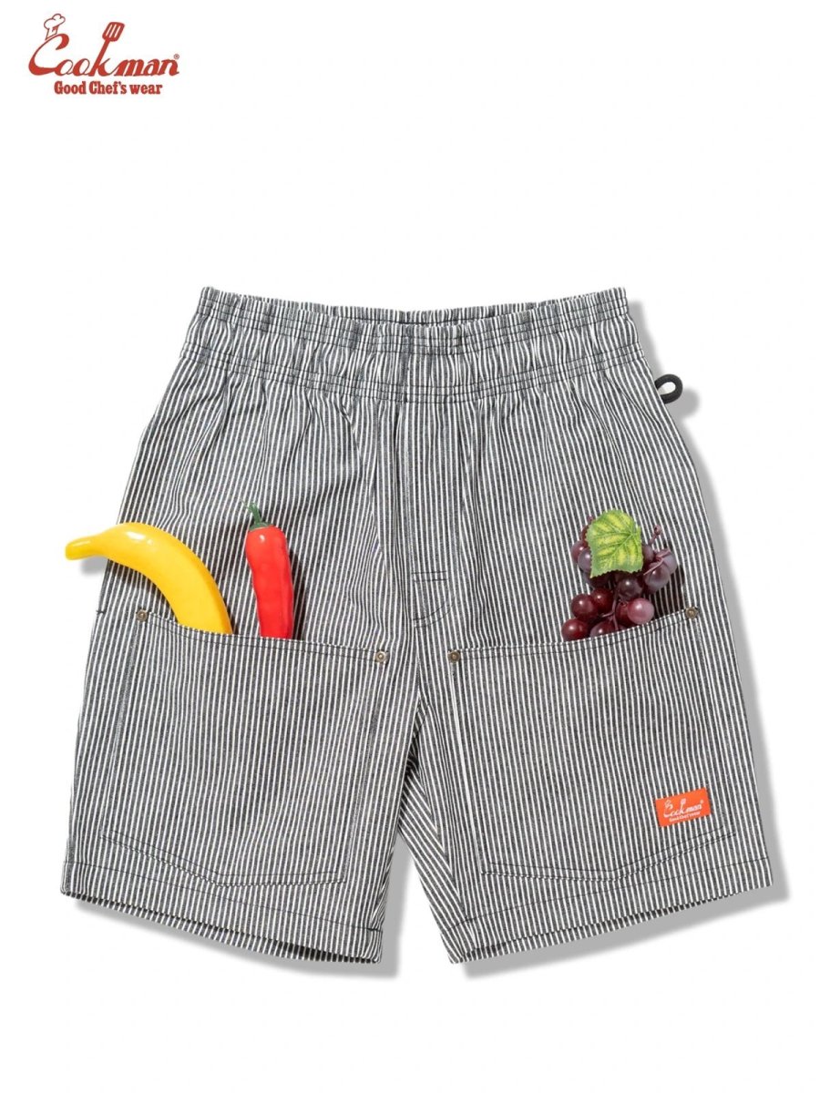 画像2: COOKMAN  シェフパンツ Chef Pants Short Front Pocket Hickory Black (2)