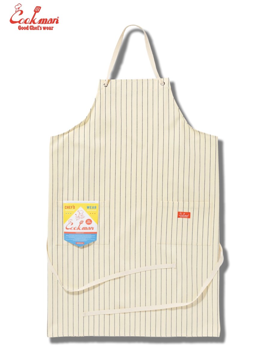 画像2: COOKMAN  ロングエプロン Long Apron Herringbone Stripe Cream (2)