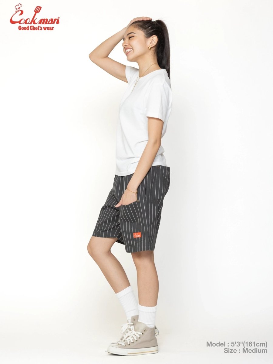 画像12: COOKMAN  シェフパンツ Chef Pants Short Front Pocket Herringbone Stripe Charcoal (12)