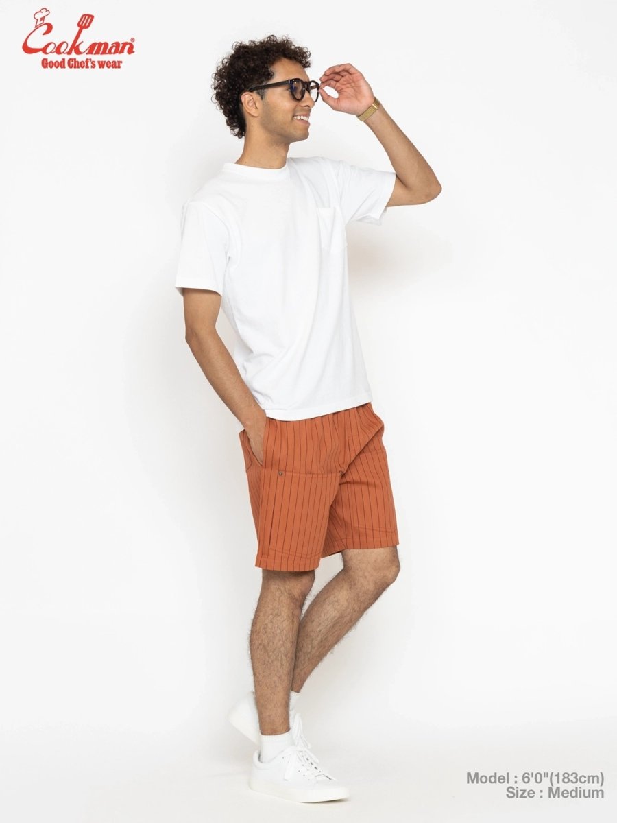 画像5: COOKMAN  シェフパンツ Chef Pants Short Front PocketHerringbone Stripe Brick (5)