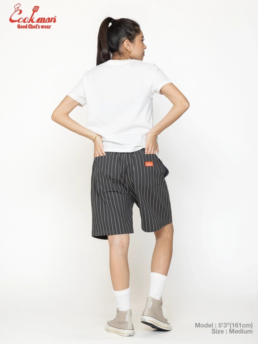 画像11: COOKMAN  シェフパンツ Chef Pants Short Front Pocket Herringbone Stripe Charcoal (11)
