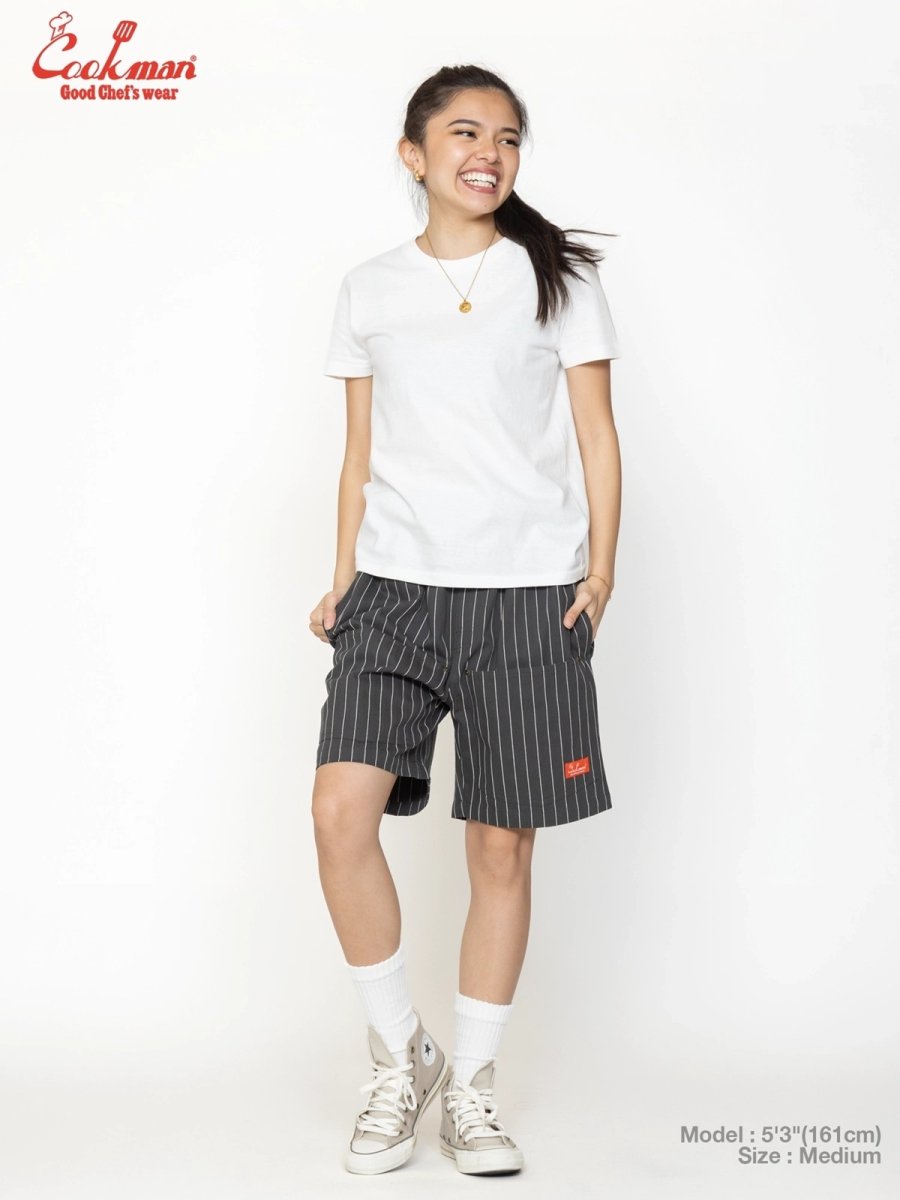 画像9: COOKMAN  シェフパンツ Chef Pants Short Front Pocket Herringbone Stripe Charcoal (9)