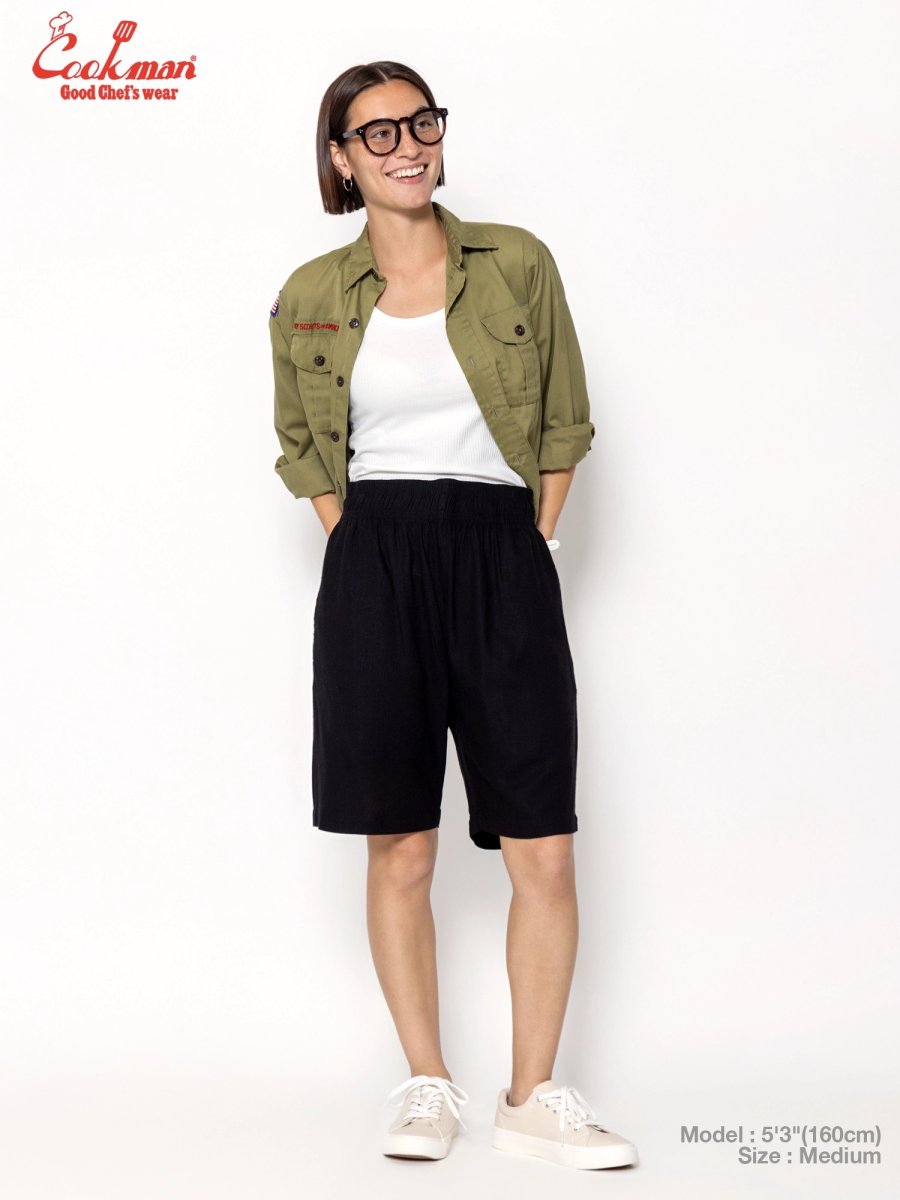 画像11: COOKMAN  シェフパンツ Chef Pants Short Linen Black (11)