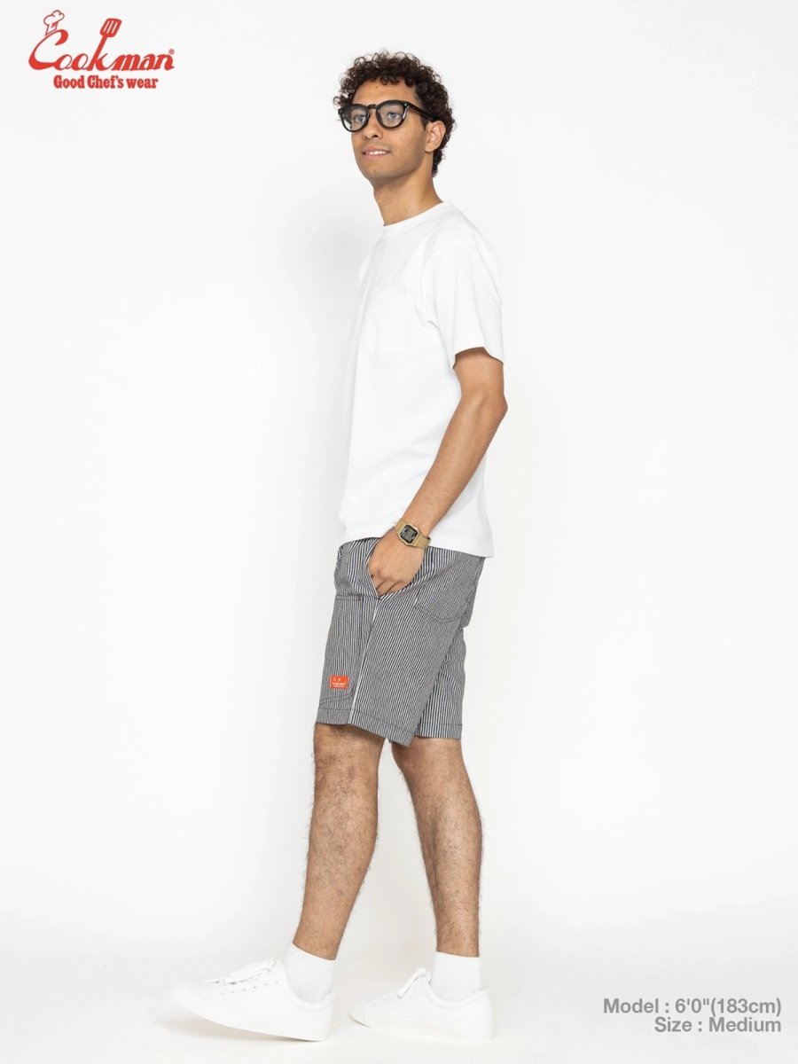 画像7: COOKMAN  シェフパンツ Chef Pants Short Front Pocket Hickory Black (7)
