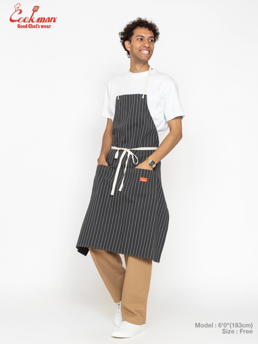 画像11: COOKMAN  ロングエプロン Long Apron Herringbone Stripe Charcoal (11)