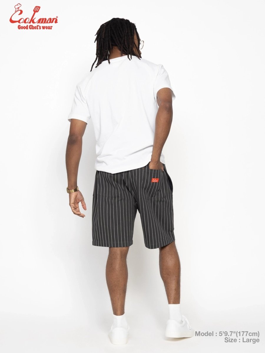 画像6: COOKMAN  シェフパンツ Chef Pants Short Front Pocket Herringbone Stripe Charcoal (6)
