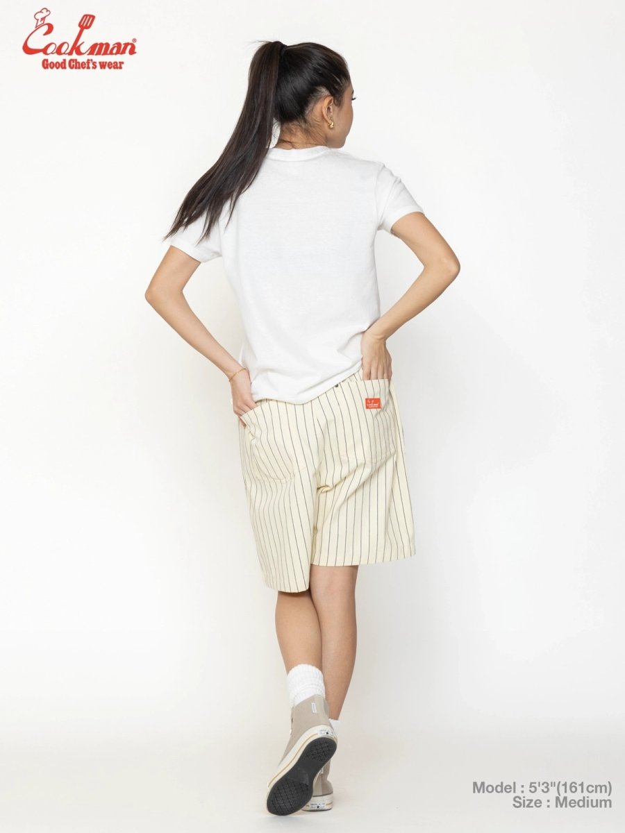 画像12: COOKMAN  シェフパンツ Chef Pants Short Front PocketHerringbone Stripe Cream (12)