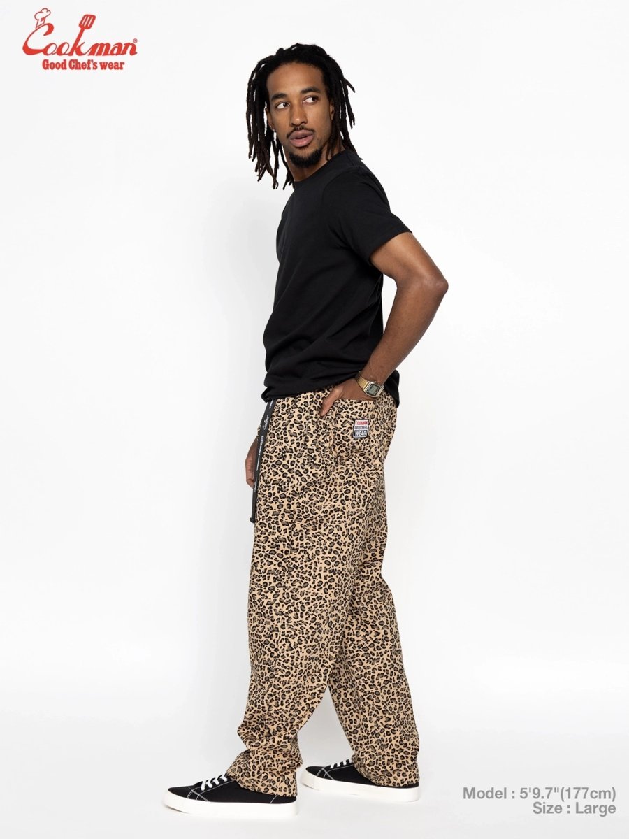 画像6: COOKMAN  シェフパンツ Chef Pants Semiwide Black Belt Vision Leopard Beige (6)