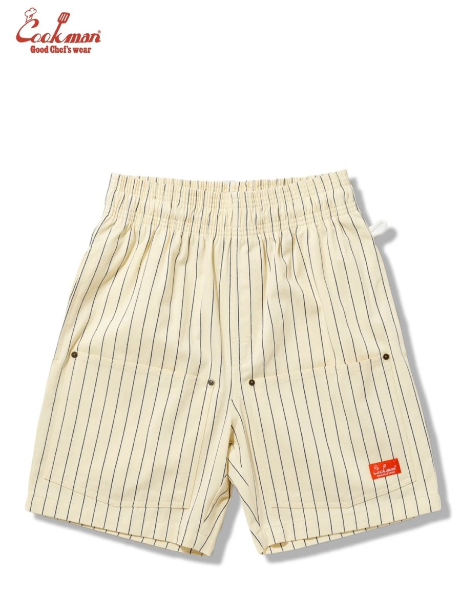 画像2: COOKMAN  シェフパンツ Chef Pants Short Front PocketHerringbone Stripe Cream (2)