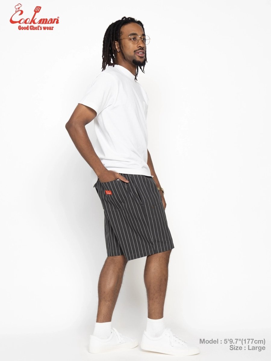 画像5: COOKMAN  シェフパンツ Chef Pants Short Front Pocket Herringbone Stripe Charcoal (5)