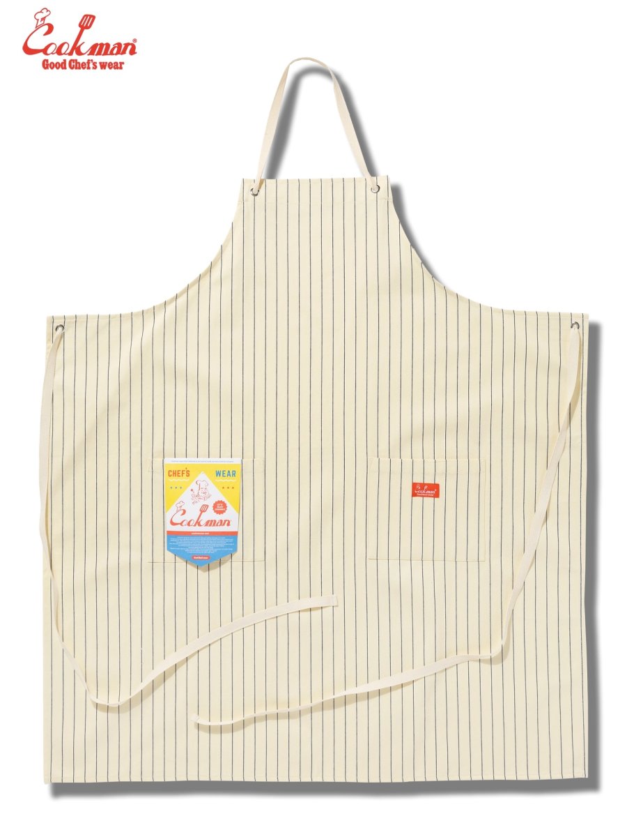 画像1: COOKMAN  ロングエプロン Long Apron Herringbone Stripe Cream (1)
