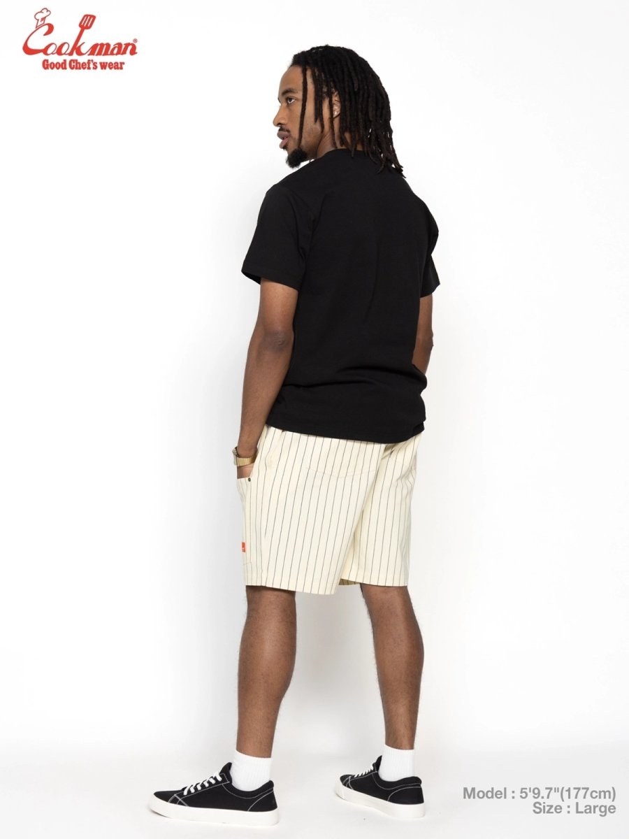 画像8: COOKMAN  シェフパンツ Chef Pants Short Front PocketHerringbone Stripe Cream (8)