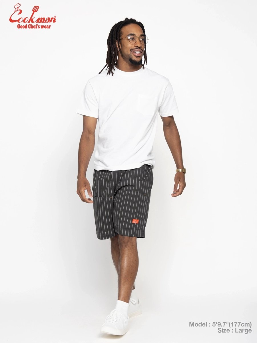 画像8: COOKMAN  シェフパンツ Chef Pants Short Front Pocket Herringbone Stripe Charcoal (8)