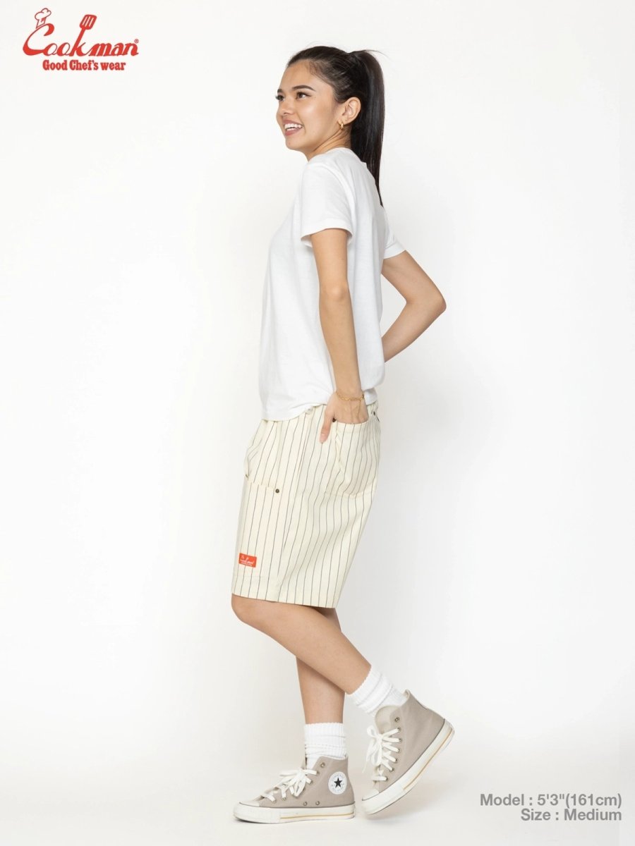 画像11: COOKMAN  シェフパンツ Chef Pants Short Front PocketHerringbone Stripe Cream (11)