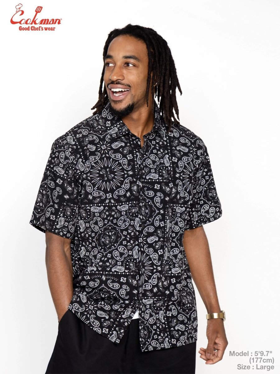 画像3: COOKMAN  ワークシャツ Work Shirts Short Sleeve Light Paisley Black (3)