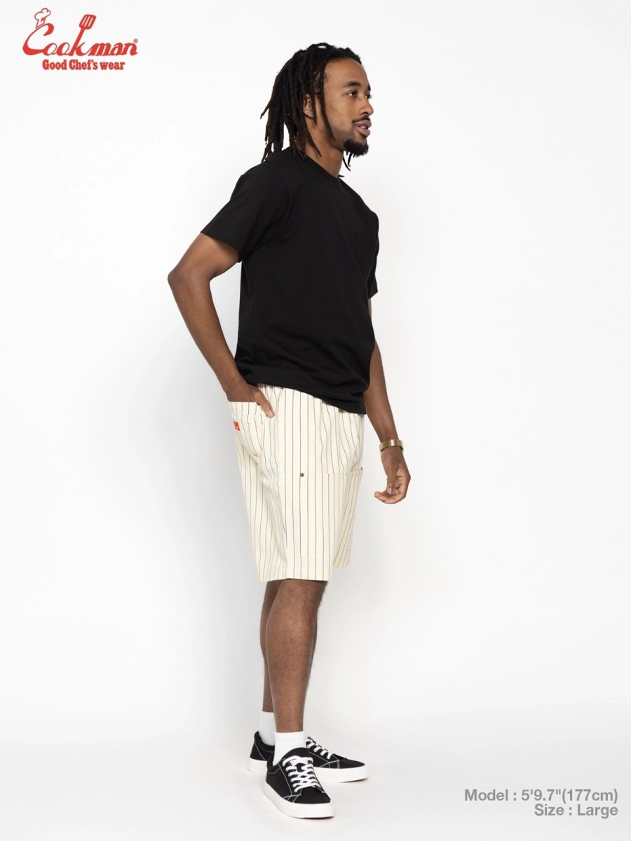 画像5: COOKMAN  シェフパンツ Chef Pants Short Front PocketHerringbone Stripe Cream (5)