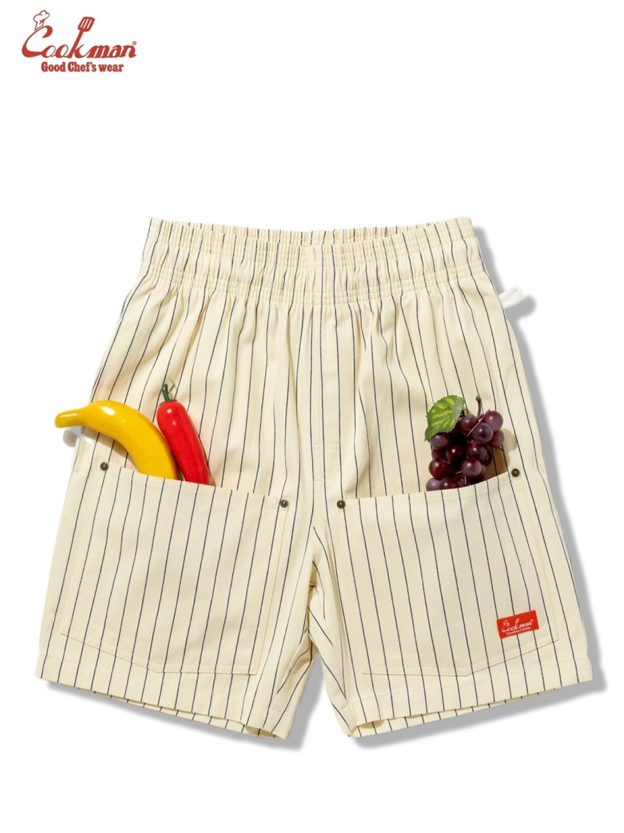 画像1: COOKMAN  シェフパンツ Chef Pants Short Front PocketHerringbone Stripe Cream (1)