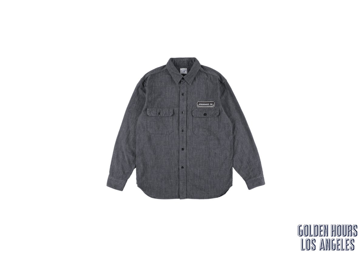 画像1: STANDARD CALIFORNIA  SD Logo Patch Black Chambray Work Shirt Vintage Wash (1)