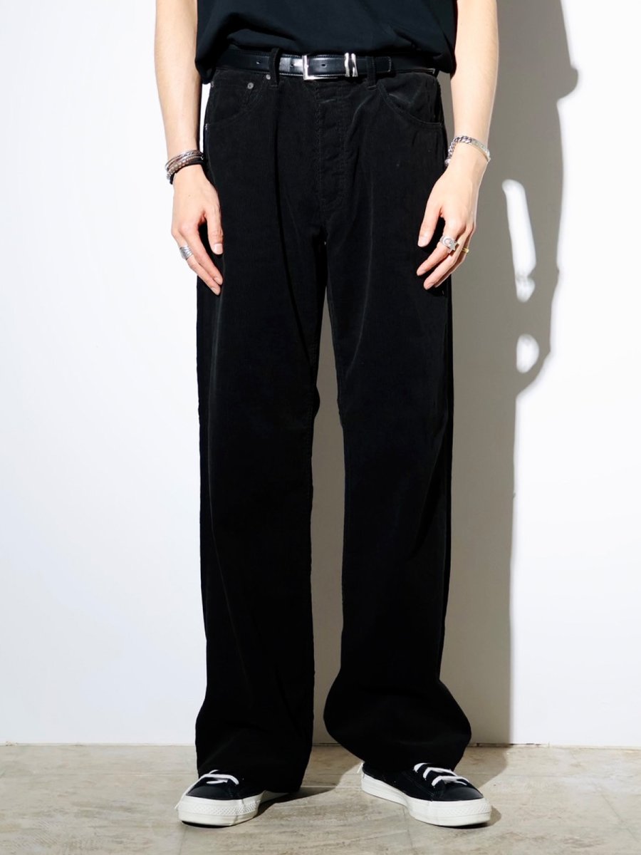 画像3: MINEDENIM  Black Corduroy Wide Straight 5pocket Pants (3)