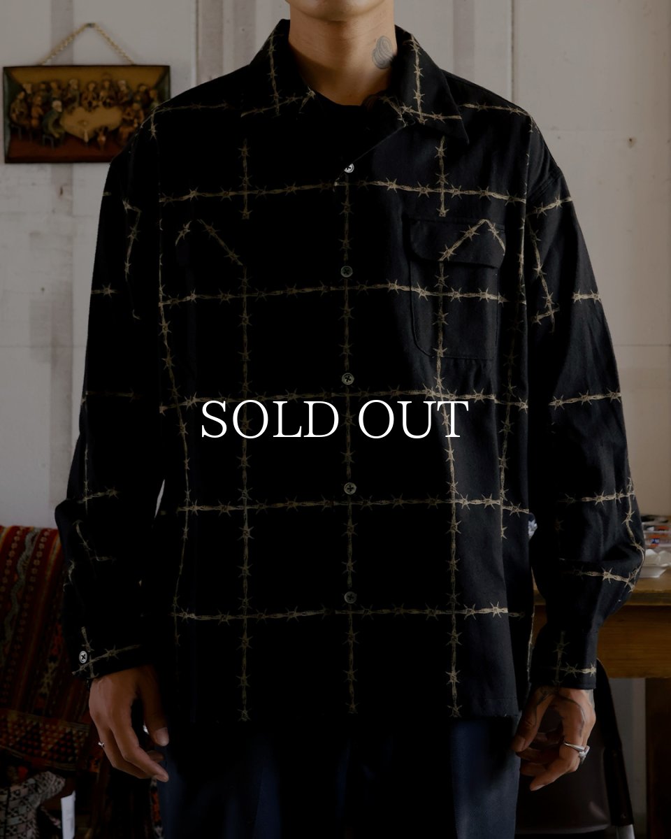 画像2: exodus brand  有刺鉄線 OPEN COLLAR L/S SHIRT (2)