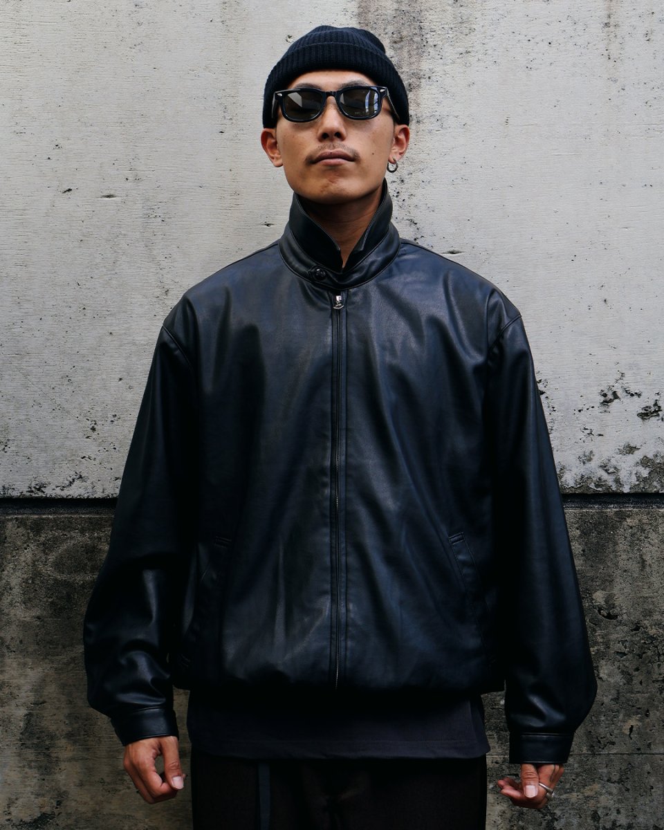 画像3: CALEE  FAUX LEATHER HARRINGTON JACKET (3)