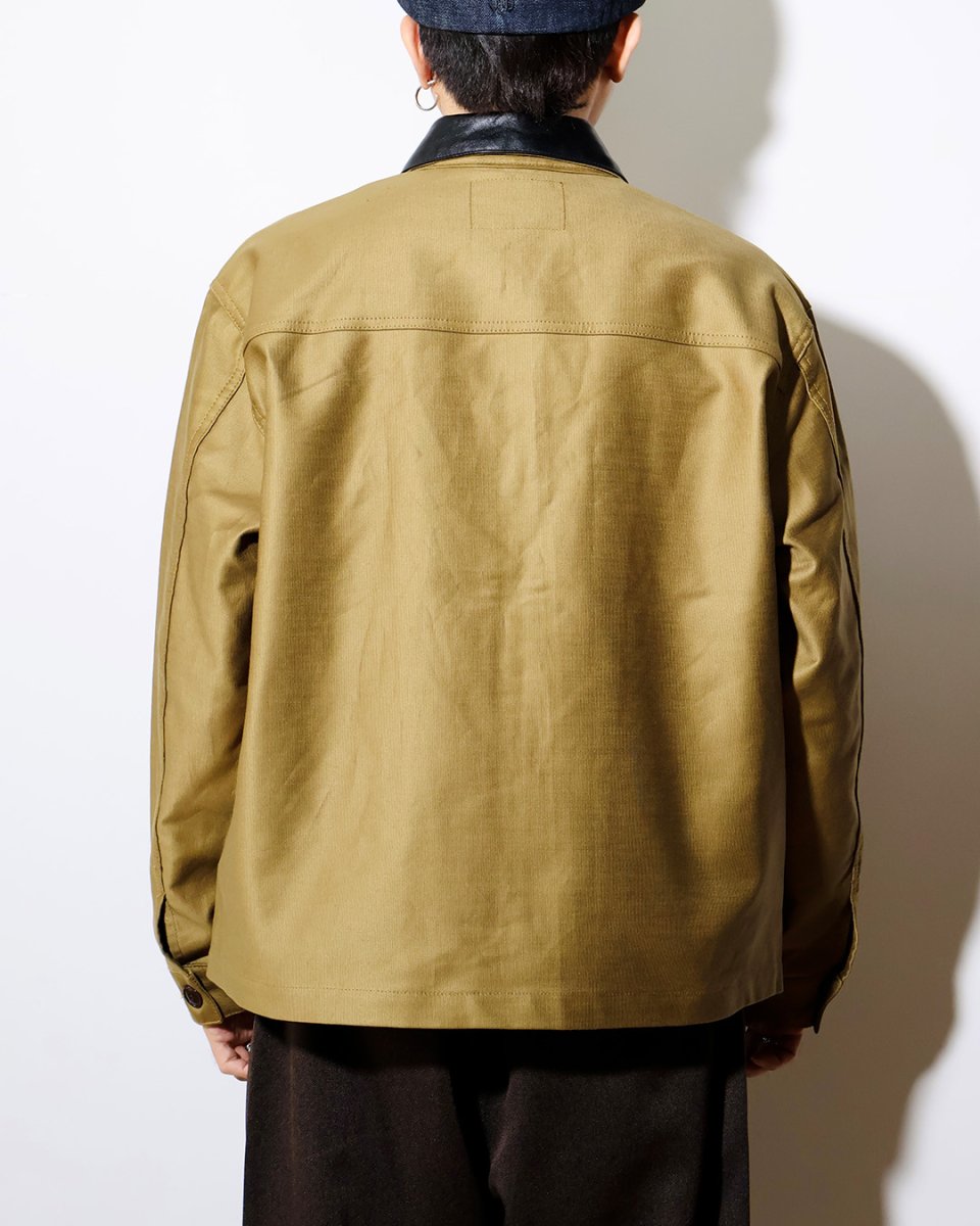 画像3: CALEE  CORD CLOTH LEATHER COLLAR JACKET (3)