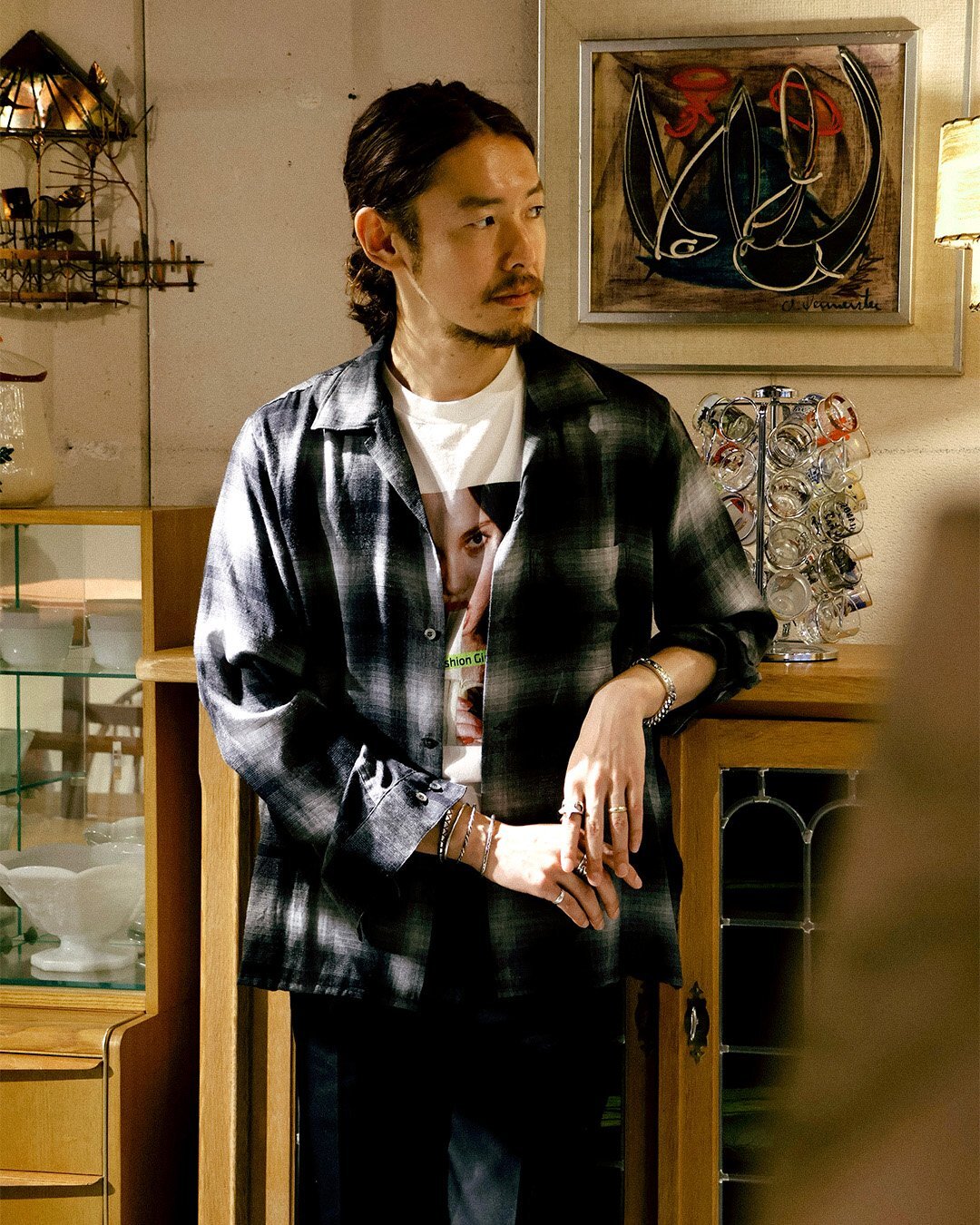【MINEDENIM】濃淡のあるオンブレチェックが印象的な"T.Rayon Ombre Open Collar Shirt "