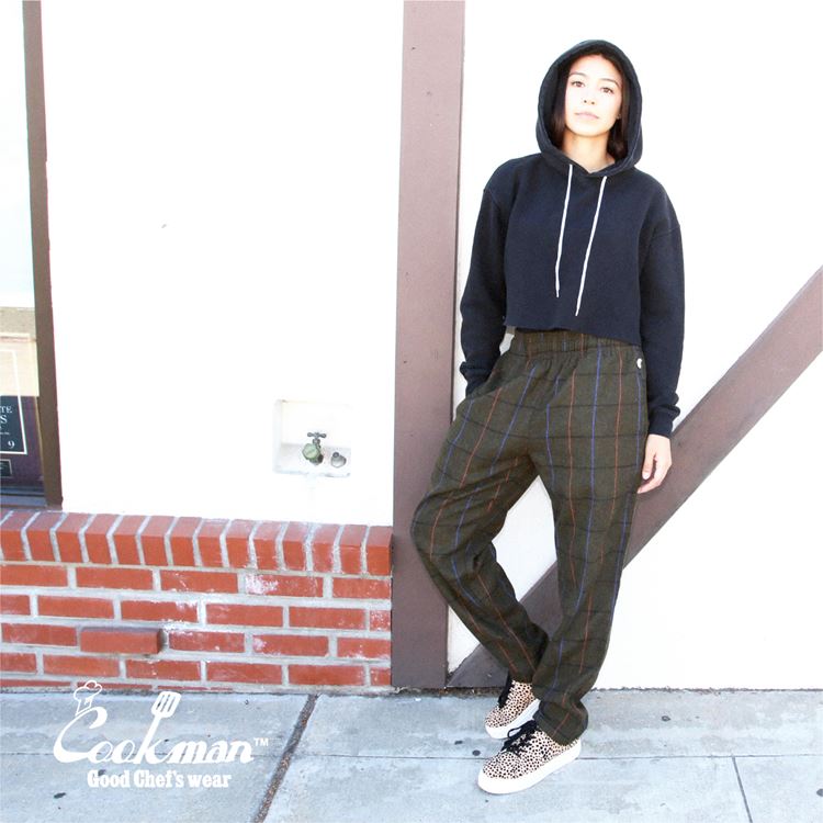 COOKMAN Chef Pants Wool Mix Check (Olive Green) 23114898 公式通販