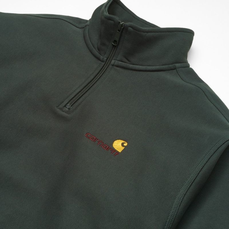 CARHARTT WIP HALF ZIP AMERICAN SCRIPT SWEATSHIRT (Dark Teal 