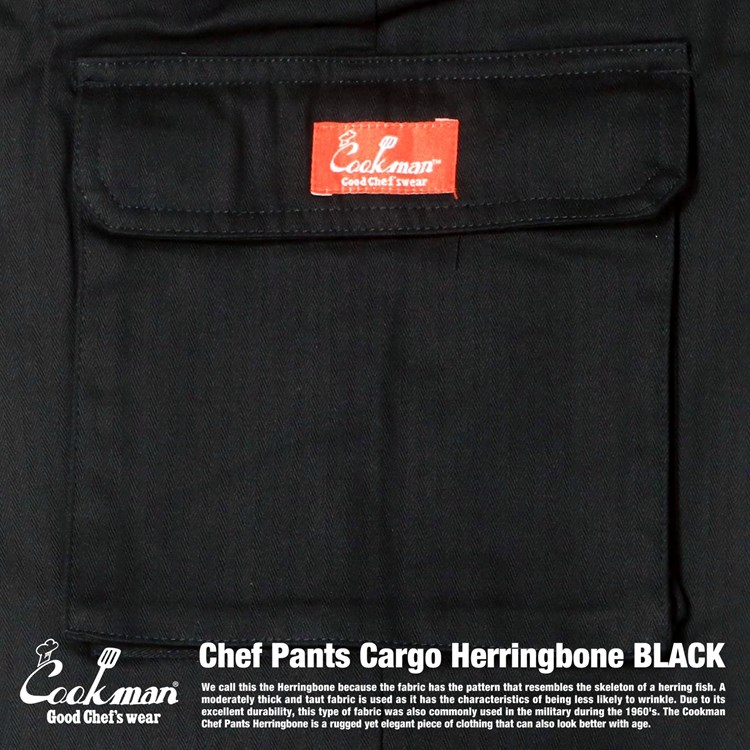COOKMAN Chef Pants Cargo Herringbone (Black) 231-13831 公式通販