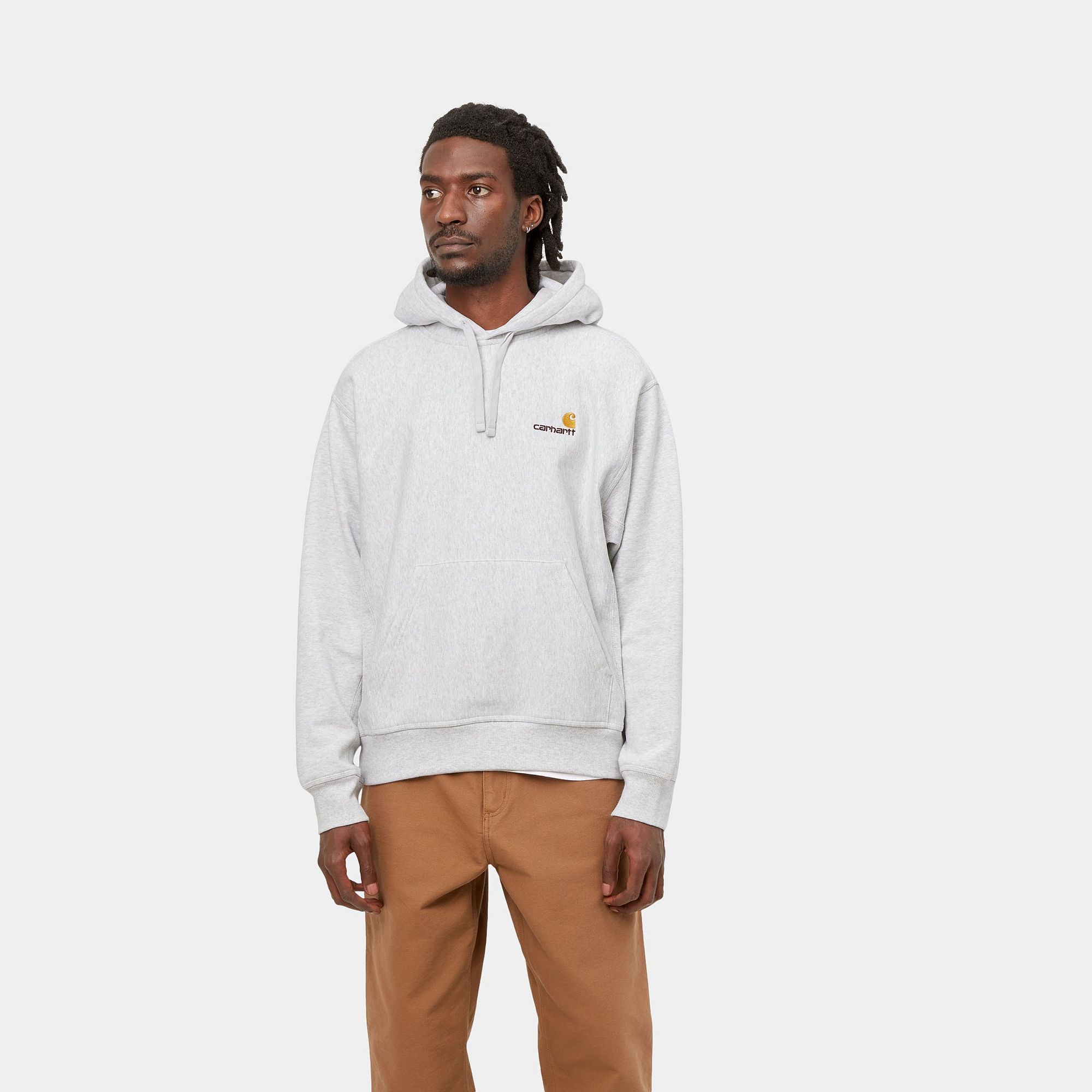 CARHARTT WIP HOODED AMERICAN SCRIPT SWEATSHIRT (Ash Heather