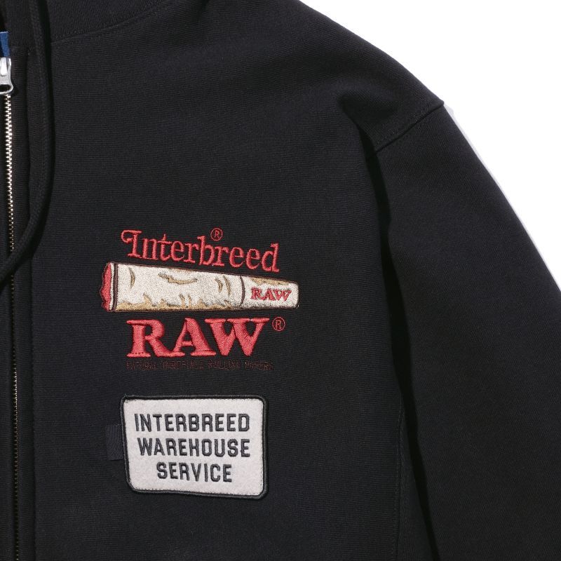 INTERBREED RAW × INTERBREED “Warehouse Zip Hoodie” (Black) IB22SS 専門店品質 WarehouseZipHoodieBlack INTERBREED × RAW パーカー