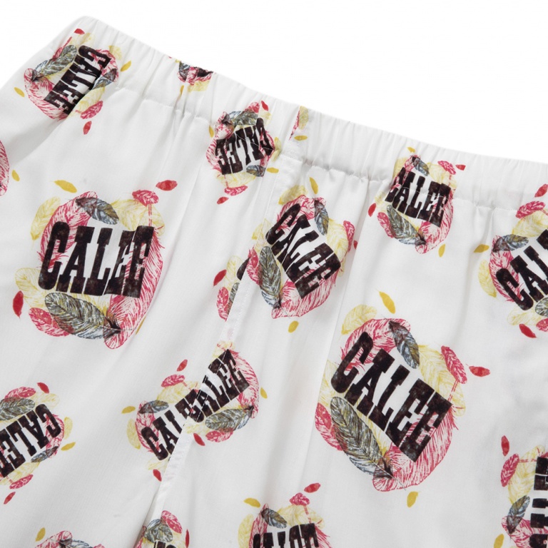 CALEE Allover feather pattern amunzen cloth easy shorts (White) CL