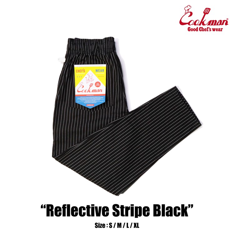 COOKMAN シェフパンツ Chef Pants Reflective Stripe Black (Black