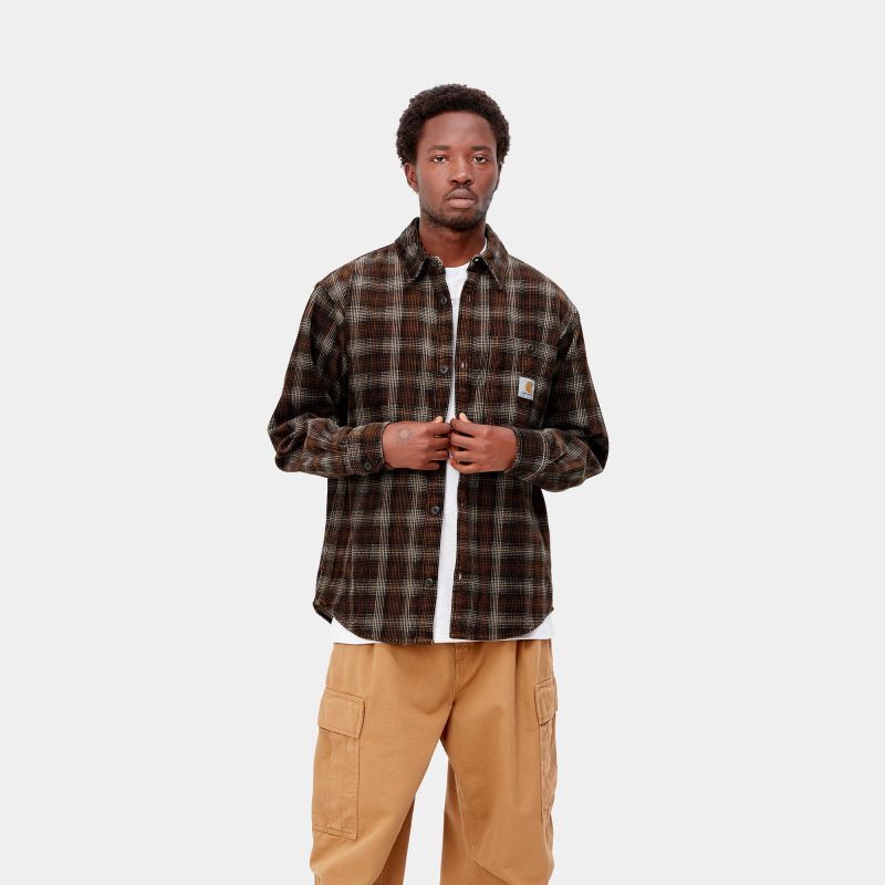 CARHARTT WIP L/S FLINT SHIRT (Wiley Check, Brown (rinsed)) I029442 ...