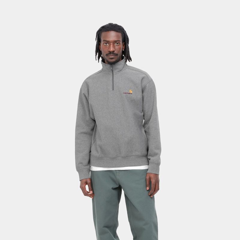 CARHARTT WIP HALF ZIP AMERICAN SCRIPT SWEATSHIRT (Dark Grey Heather)  I027014 公式通販