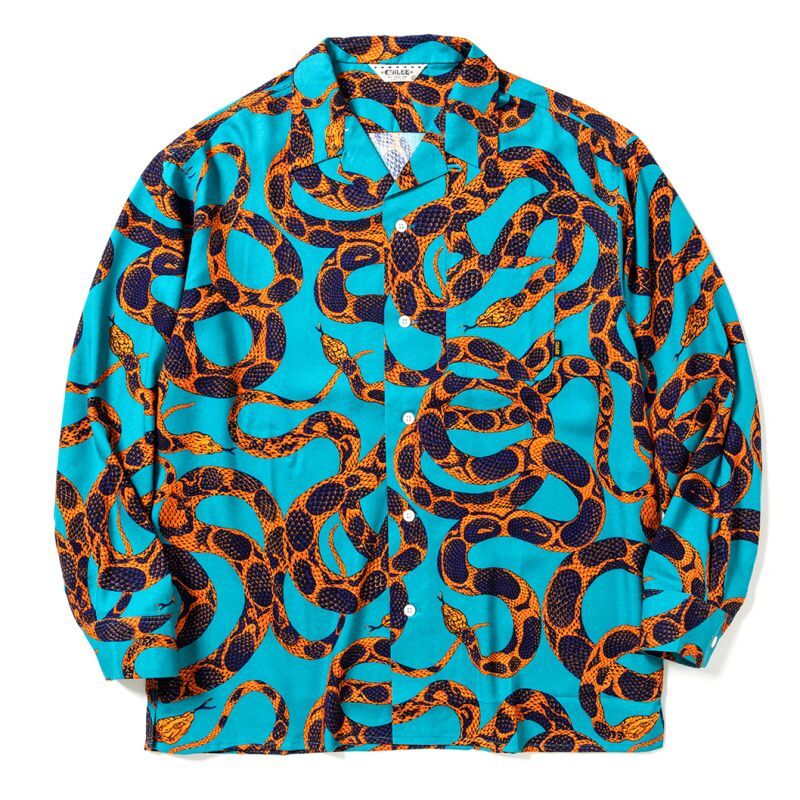 画像1: CALEE  Allover snake pattern R/P shirt -Limited- (Blue) (1)