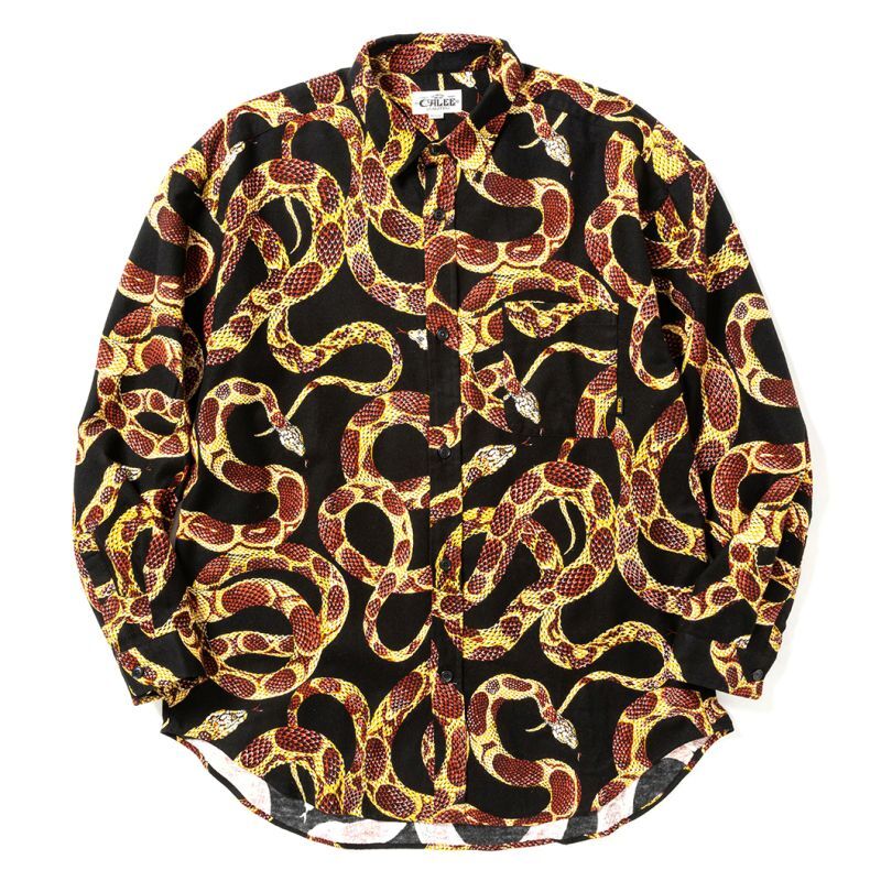 画像1: CALEE  Allover snake pattern flannel over silhouette shirt -Limited- (Black) (1)
