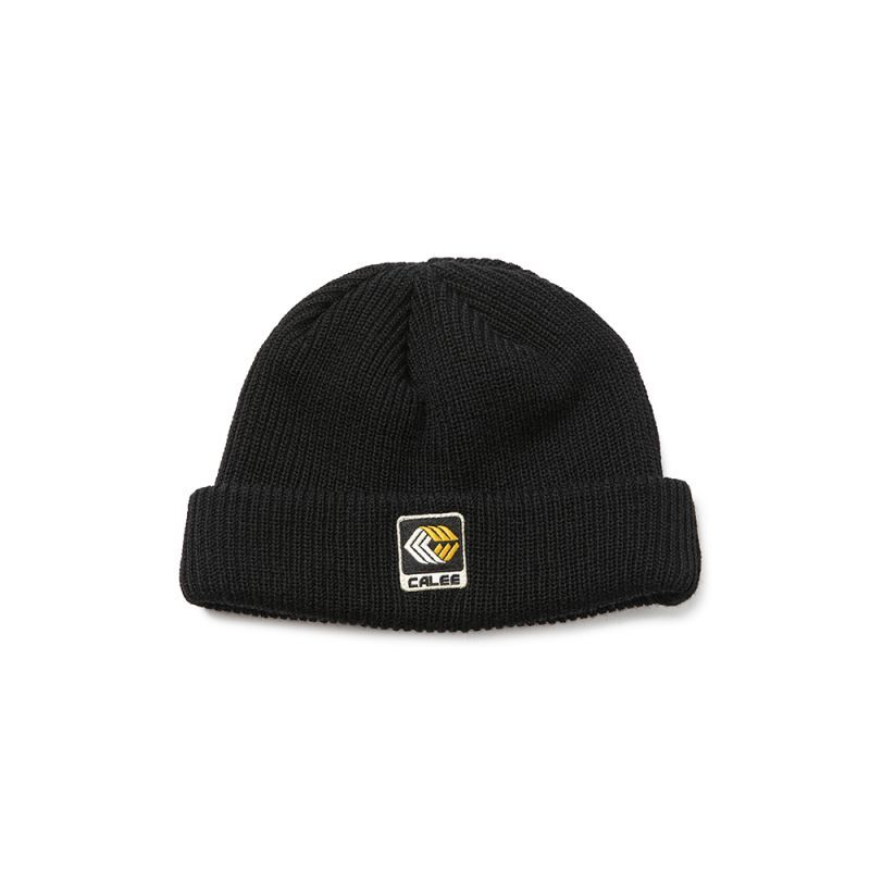 画像1: CALEE  TM Logo wappen wool knit cap (Black) (1)