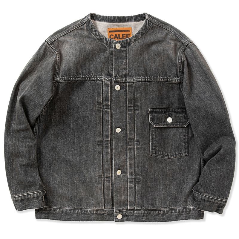 CALEE 1st type no collar denim jacket -used black- (Used Black) CL